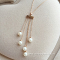 6mm Natural Pearl Necklace Rose Gold Tassel Pendant Choker